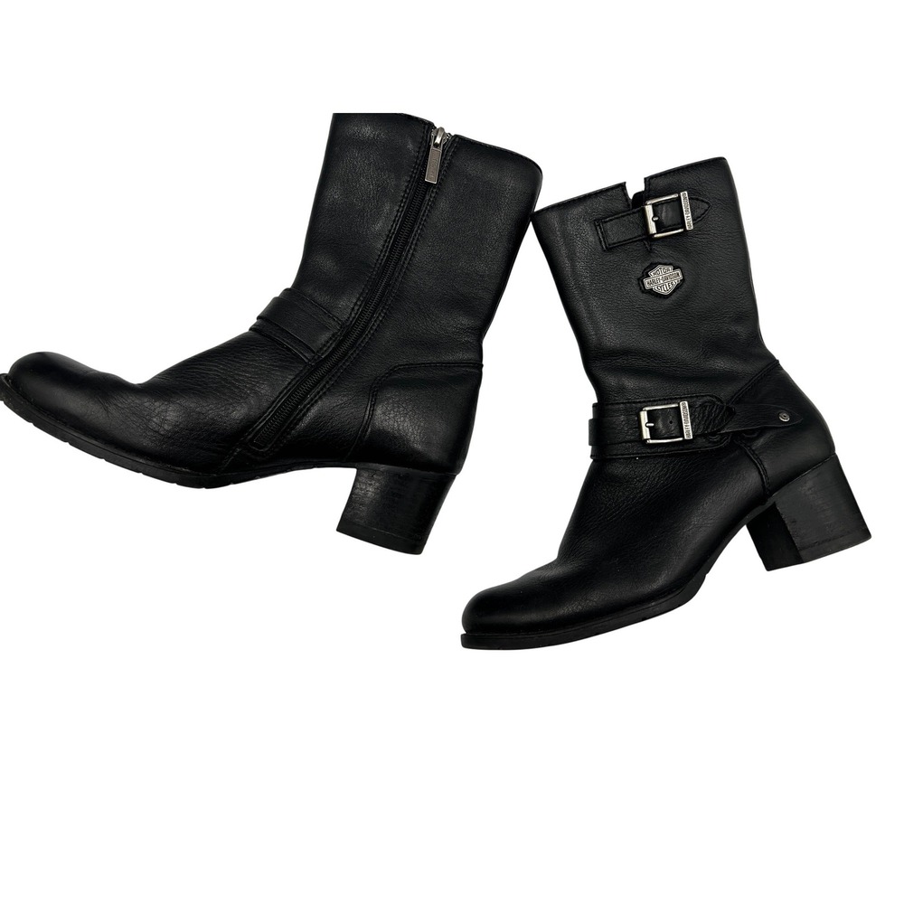 Harley-Davidson Boots Women 8.5 Black Leather Excellent Mid Calf Biker 85041